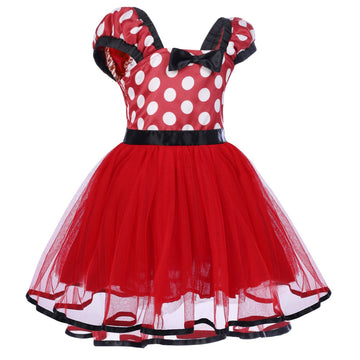 Ibtom Castle Toddlers Girls' Polka Dots Christmas Birthday Princess Leotard Costume Tutu Dress Up Bows Ears Headband Red+ 3D Ear