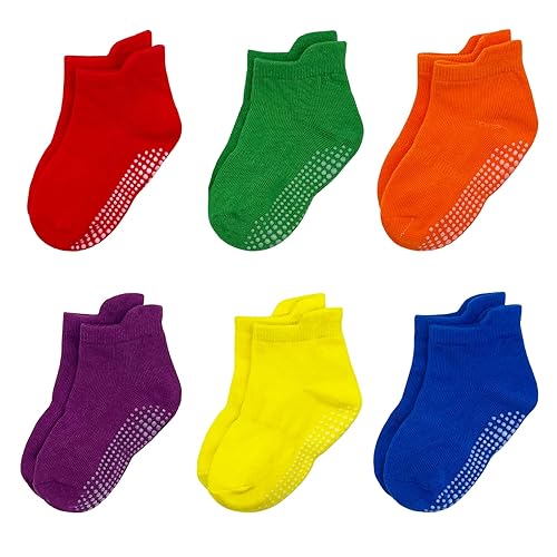 Qiyiendian 6 Pairs Non Slip Cozy Warm Ankle/Low Cut Socks With Grips For Baby Infant Toddler Kids Boys Girls(6-Multicolor B,6-12