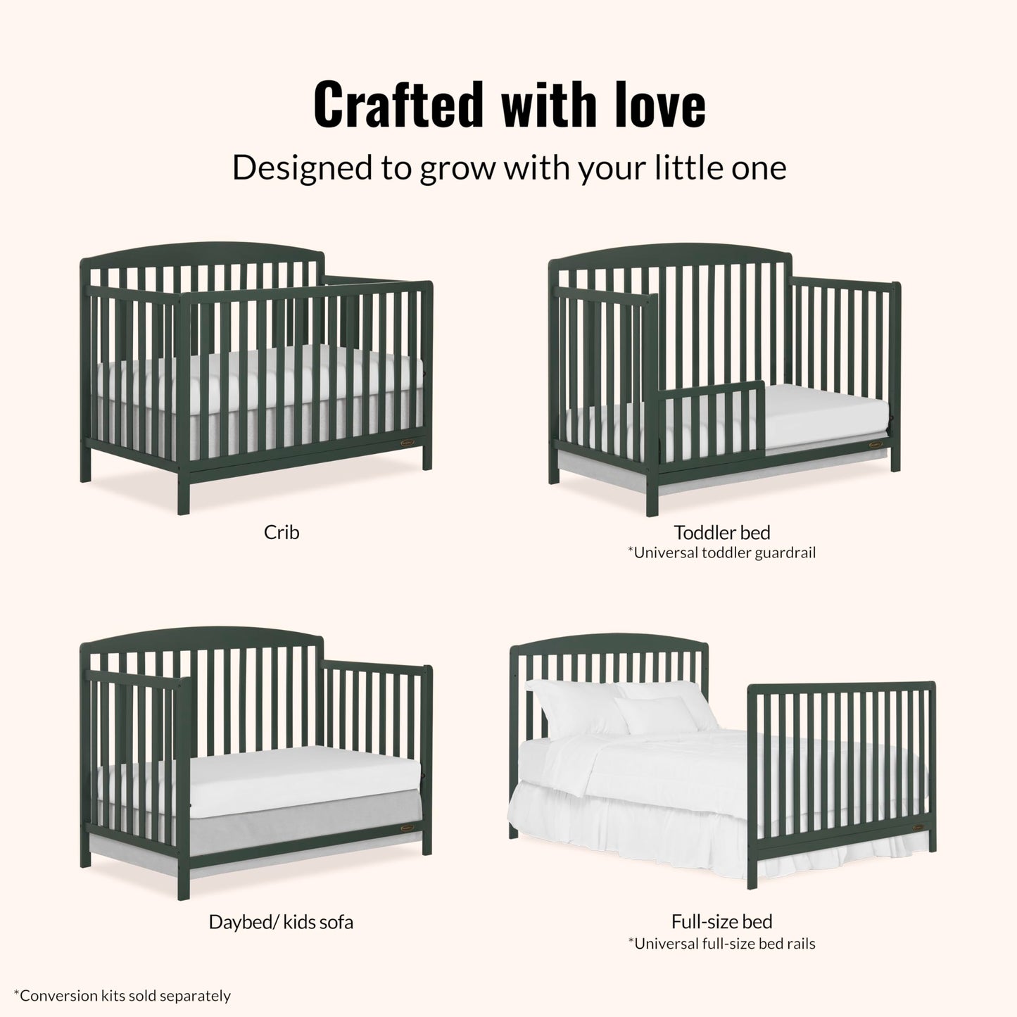 Dream On Me Jpma & Greenguard Gold Certified Odelle 5 In 1 Convertible Crib In Forest Green, Built Of Sustainable Pinewood, 3 Ma