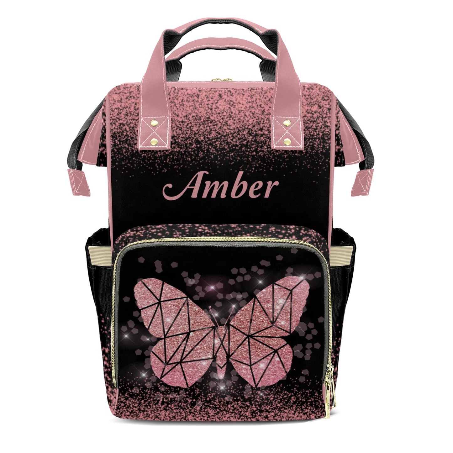 XOZOTY Butterfly Black Diaper Bags Backpack Personalized Baby Nursing Nappy Travel Tote Bag Gifts for Mom Girl