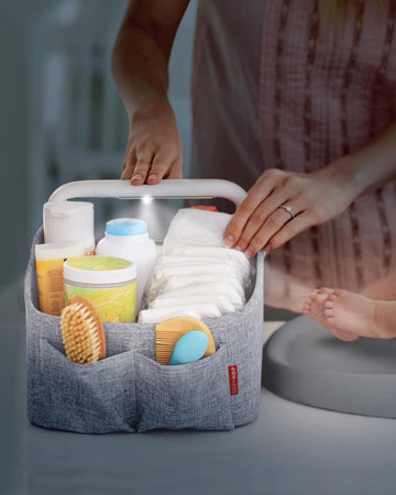 Skip Hop Diaper Caddy Organizer With Touch Sensor Night Light, Nursery Style, Heather Grey