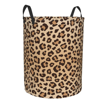 Gbuzozie Leopard Print Round Laundry Hamper Animal Skin Texture Storage Basket Toys Clothes Organizer Bin For Home Bathroom Bedr