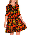 Girls Halloween Ghost Dresses Toddlers 3/4 Sleeve Cute Pumpkin Party Skater Dress 3-4 Years
