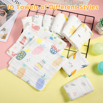 10 Pack Muslin Baby Burp Cloth 20 x 10 6 Layer Soft Absorbent Newborn Rags Towel for Baby Shower Boys Girls Machine Washable