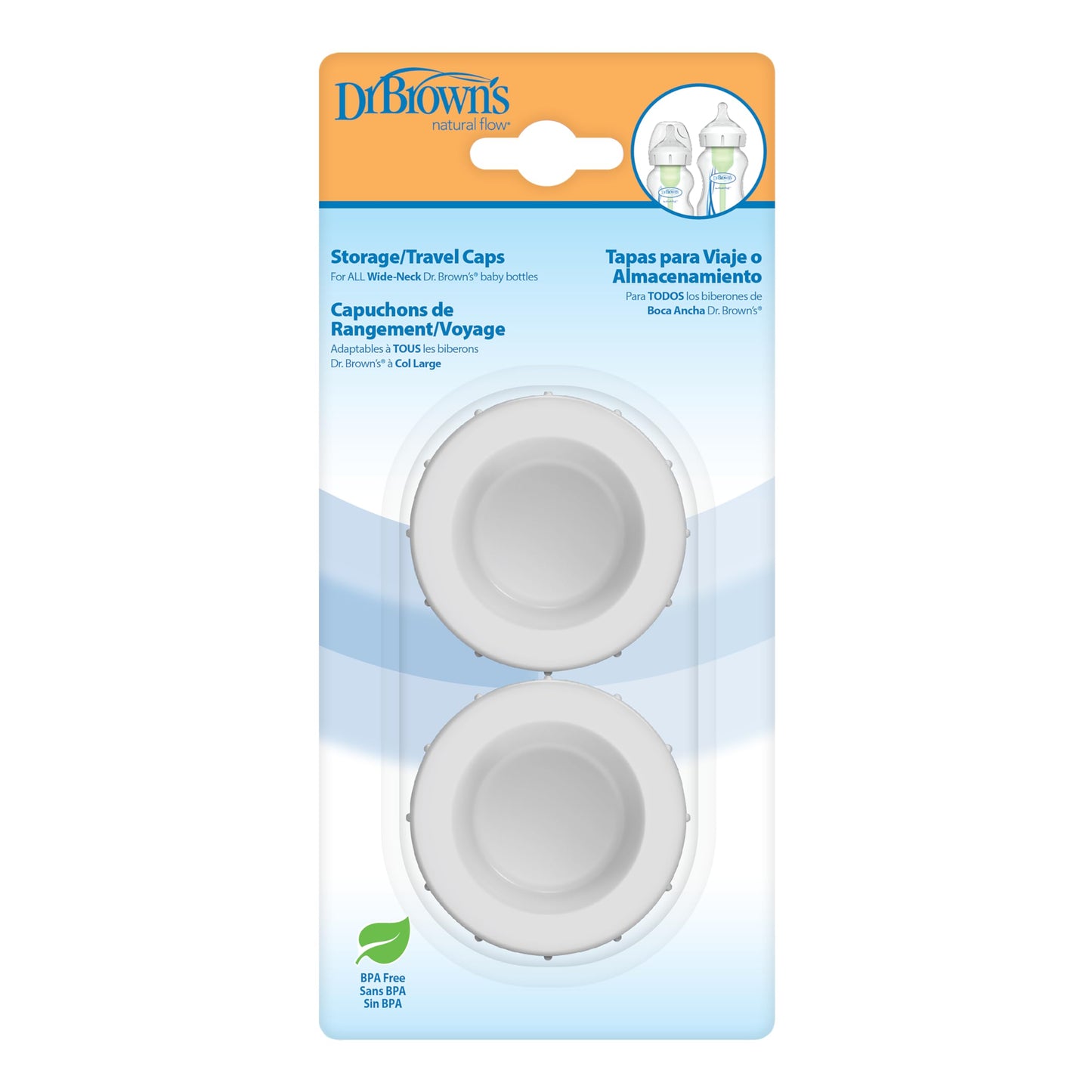 Dr. Brown'S Natural Flow Wide Neck Storage Travel Caps Replacement, 2 Pack
