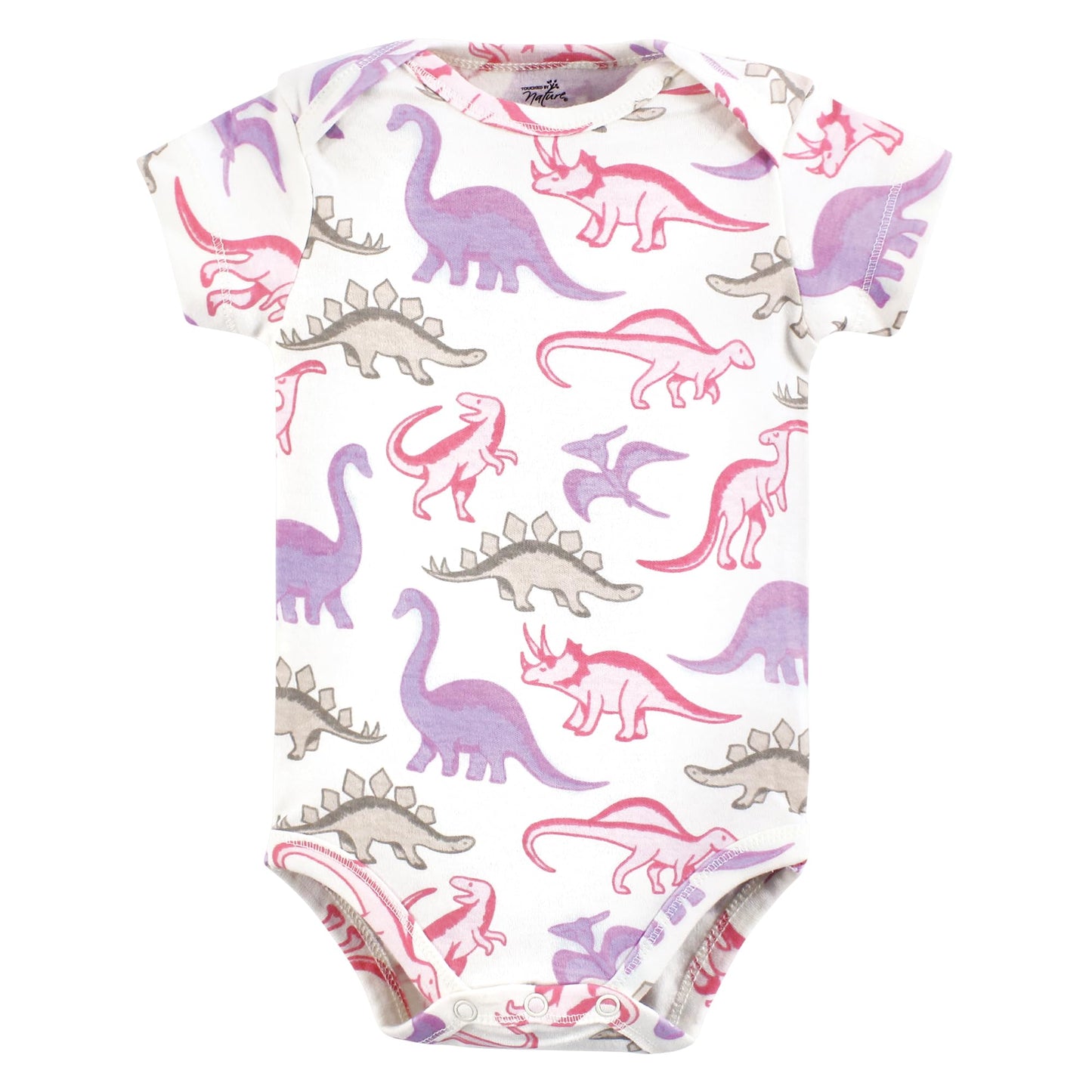 Touched By Nature Unisex Baby Organic Cotton Bodysuits, Retro Dino, 12-18 Months