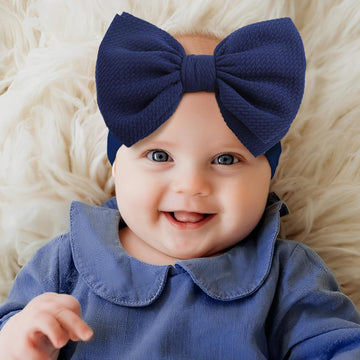 Lanmerry Hairband For Girls Baby - 3 Pack Black With Bows Elastics Headbands Oversized Head Wraps Infant Toddlers Kids