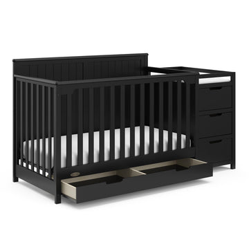 Graco Hadley 5-In-1 Convertible Crib And Changer With Drawer (Black) - Greenguard Gold Certified, Crib And Changing -Table Combo