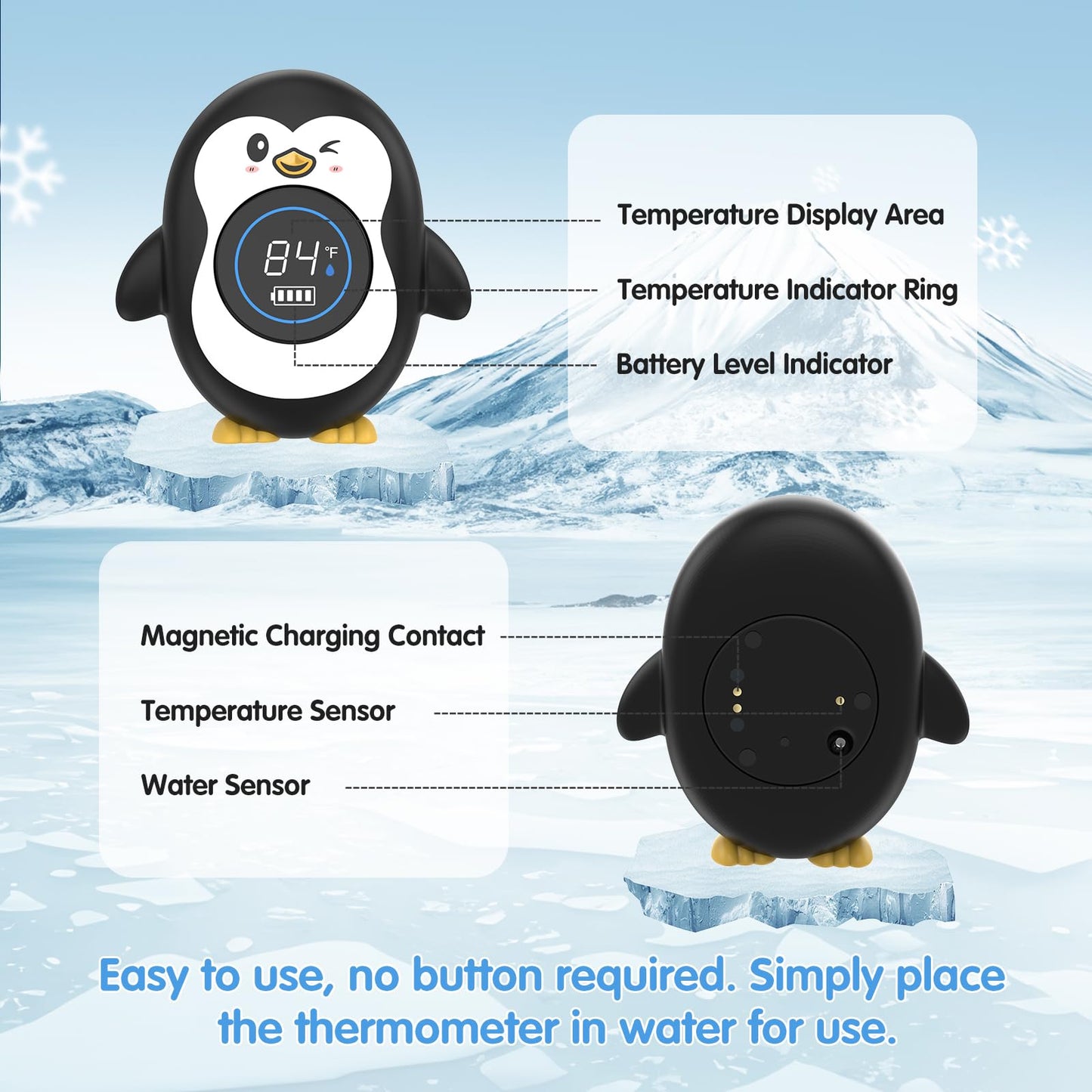 Ledfaah Rechargeable Bath Thermometer| Safety Baby Shower Thermometer| Auto On/Off Bathtub Water Thermometer With Colorful Tempe