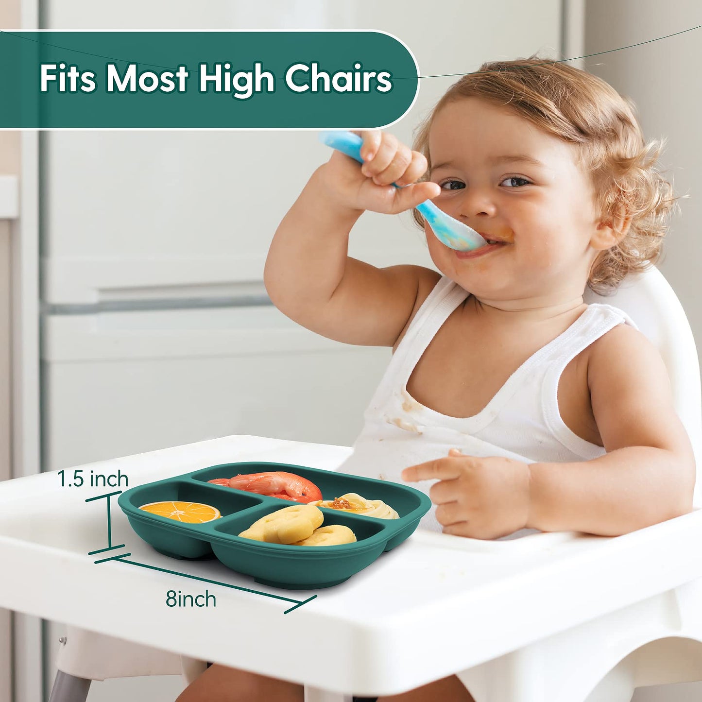 Babelio Powerful Suction Plates For Baby And Toddler, 100% Food Grand Silicone, Divided, Bpa Free, Microwave & Dishwasher Safe,