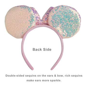 Chuangqi 1Pcs Mouse Ears Shiny Headband With 3D Bow, Double-Sided Sequin Hair Band For Birthday Party Or Amusement Park (Pink Ea