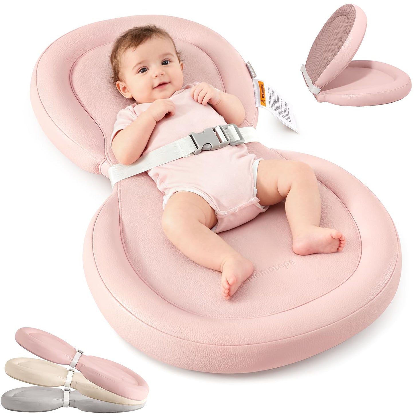 Baby Changing Pad, Waterproof Wipe-Clean Non-Slip Foldable PU Surface with Adjustable Safety Belt, Compatible with Dresser & Cha