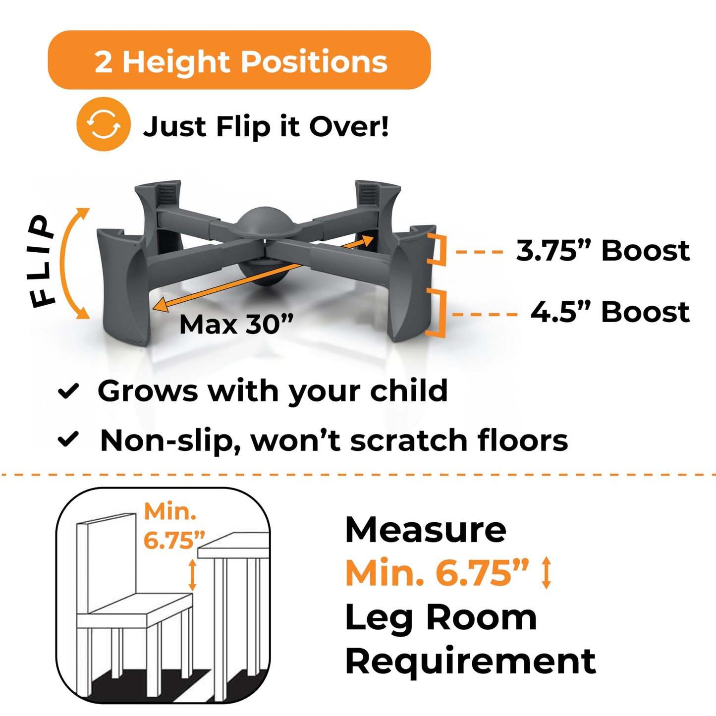 Kaboost Booster Seat For Kitchen Chair, Charcoal - Goes Under The Chair - Portable Chair Booster For Toddlers And Grown Ups
