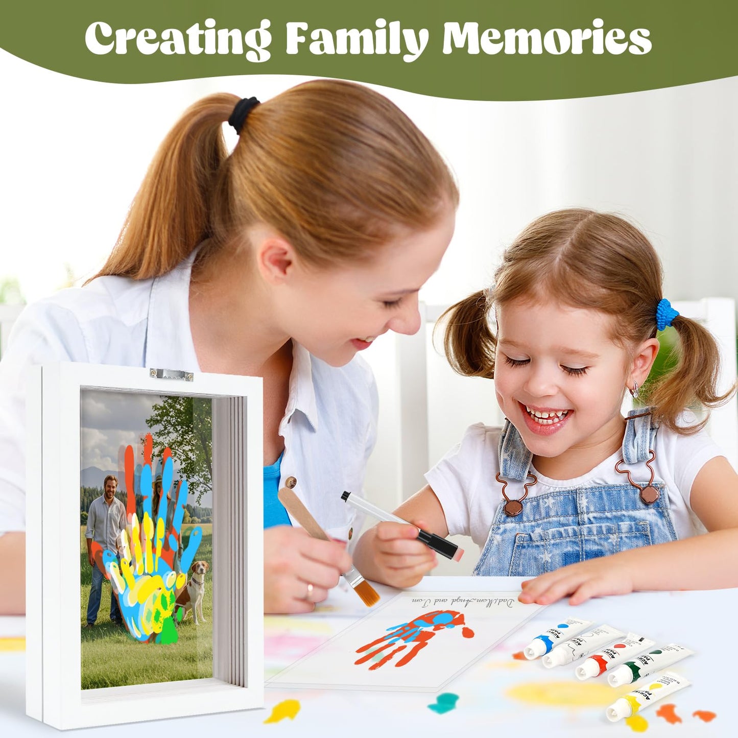 Family Handprint Kit, Diy Baby Hand And Footprint Handmade Keepsake Wooden Frame, Family Gifts With 5 Non-Toxic Baby-Safe Paint,