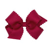 Wee Ones Girls' Classic Grosgrain Hair Bow With Scalloped Edges And Plain Wrap Center On A Weestay Hair Clip, Medium, Cranberry