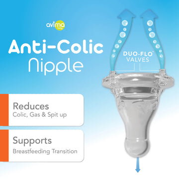 Avima 10 Oz Anti Colic Baby Bottle Set - Medium Flow Nipples Included, Standard Neck, Bpa Free - 3-6 Months, Stage 2 Feeding For