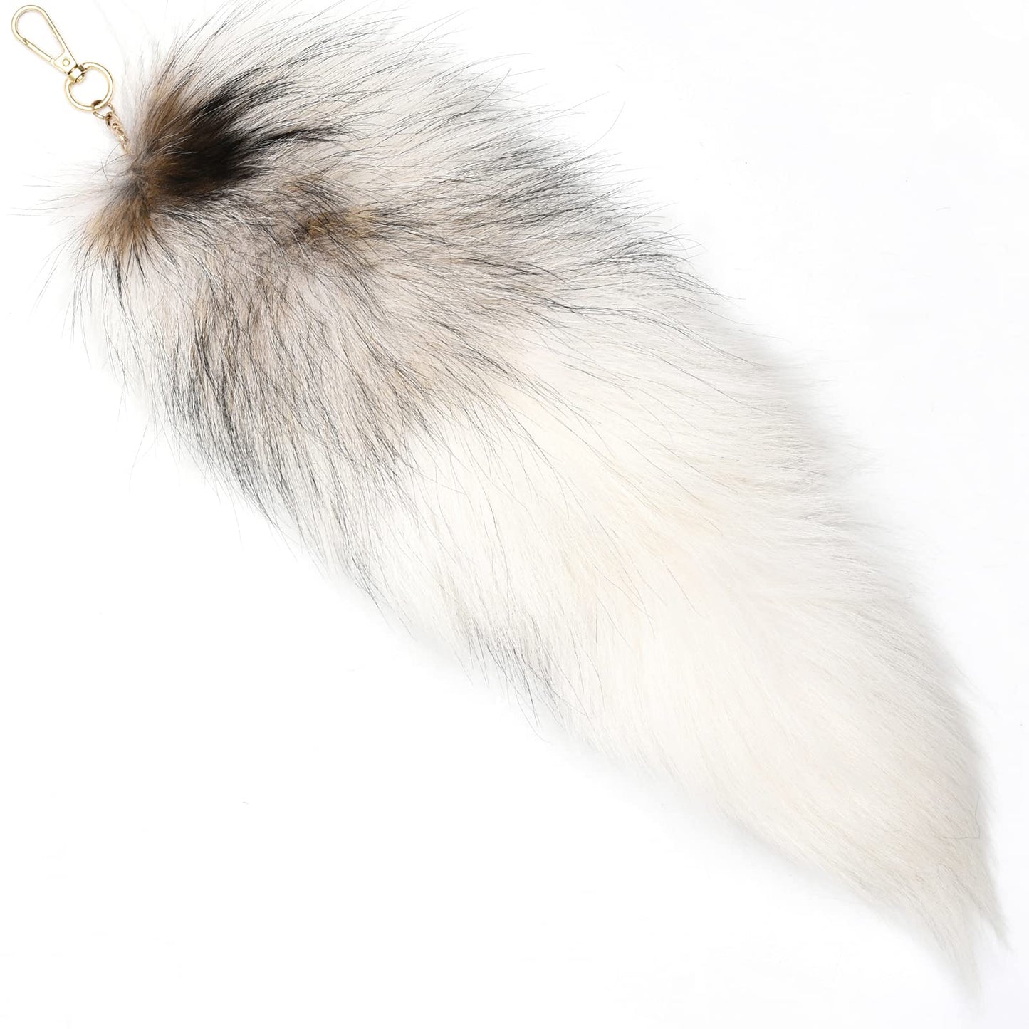 Forssils Real Fox Tail Fluffy Furry Fox Fur Tail Keychain Black Red White Fox Tail Fur Cosplay Toy For Kids (White)