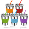Rommeka Toddler Cups With Straws, 18/8 Stainless Steel Children Smoothie Drinking Sippy Cups, Stacking & Reusable Kids Cups With