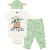 Star Wars Mandalorian Baby Yoda Baby Boys 3 Piece Outfit Set: Bodysuit Pants Hat 0-3 Months Green/White
