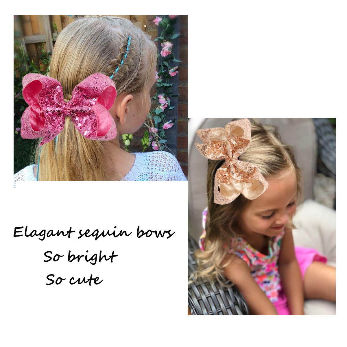 15Pcs Bling 6 Inch Hair Bows Large Big Sparkly Glitter Sequin Bows Alligator Hair Clips For Baby Girls Toddlers Kids Children Te