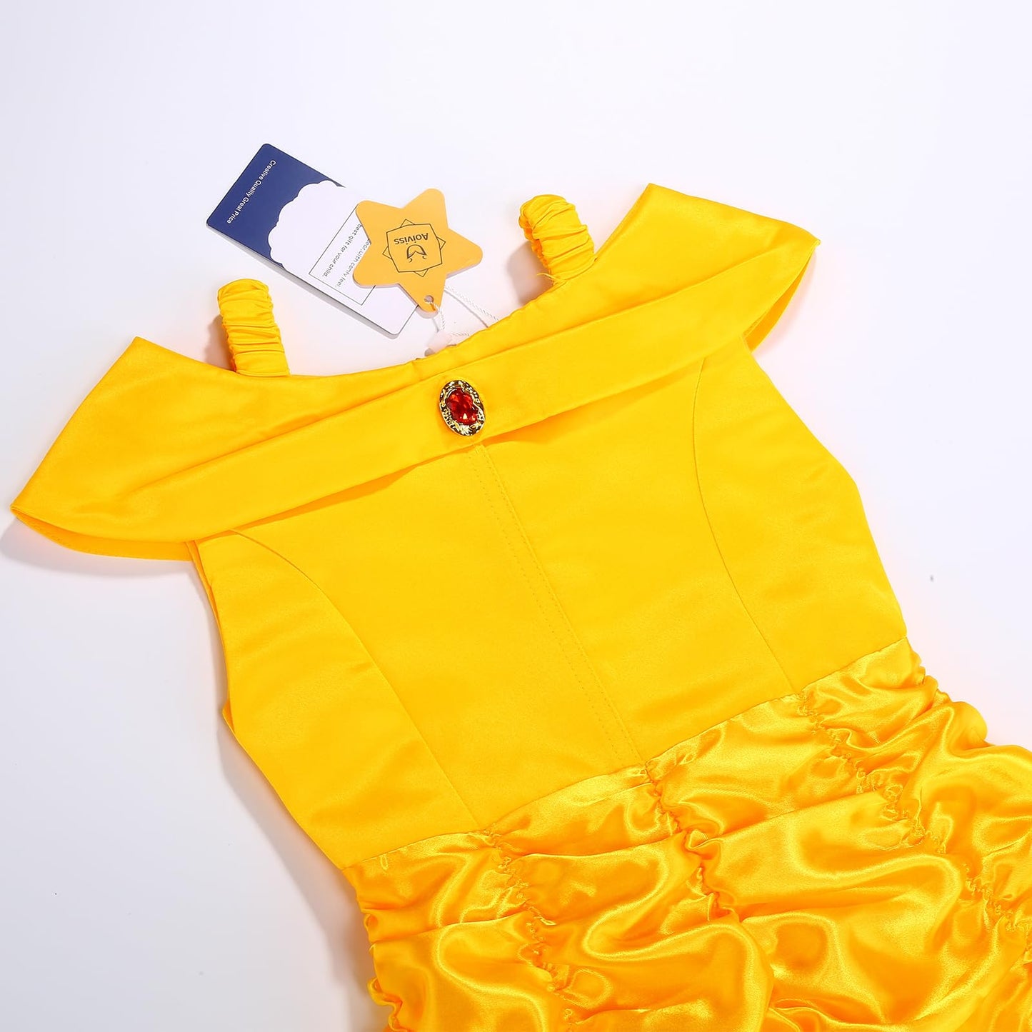 Aoiviss Princess Dress For Girls Off Shoulder Layered Yellow Princess Dress Up Clothes With Accessories Halloween Cosplay