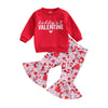 Toddler Baby Girl Valentines Outfit Daddy 'S Valentine Crewneck Sweatshirt Shirts Flare Pant Valentines Clothes (Red - Daddy'S