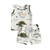 Newborn Baby Boys Summer Outfit Set Cartoon Dinosaur Print Sleeveless Tank Tops And Ribbed Shorts 2Pcs Clothes (White, 0-3 Month