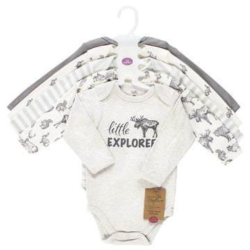 Touched By Nature Unisex Baby Organic Cotton Long-Sleeve Bodysuits, Neutral Woodland, 18-24 Months
