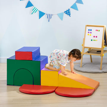 Qaba 7-Piece Baby Soft Play Equipment, Toddler Crawling Climber For Creativity And Shape Discovery With Easy-To-Clean Surface, C