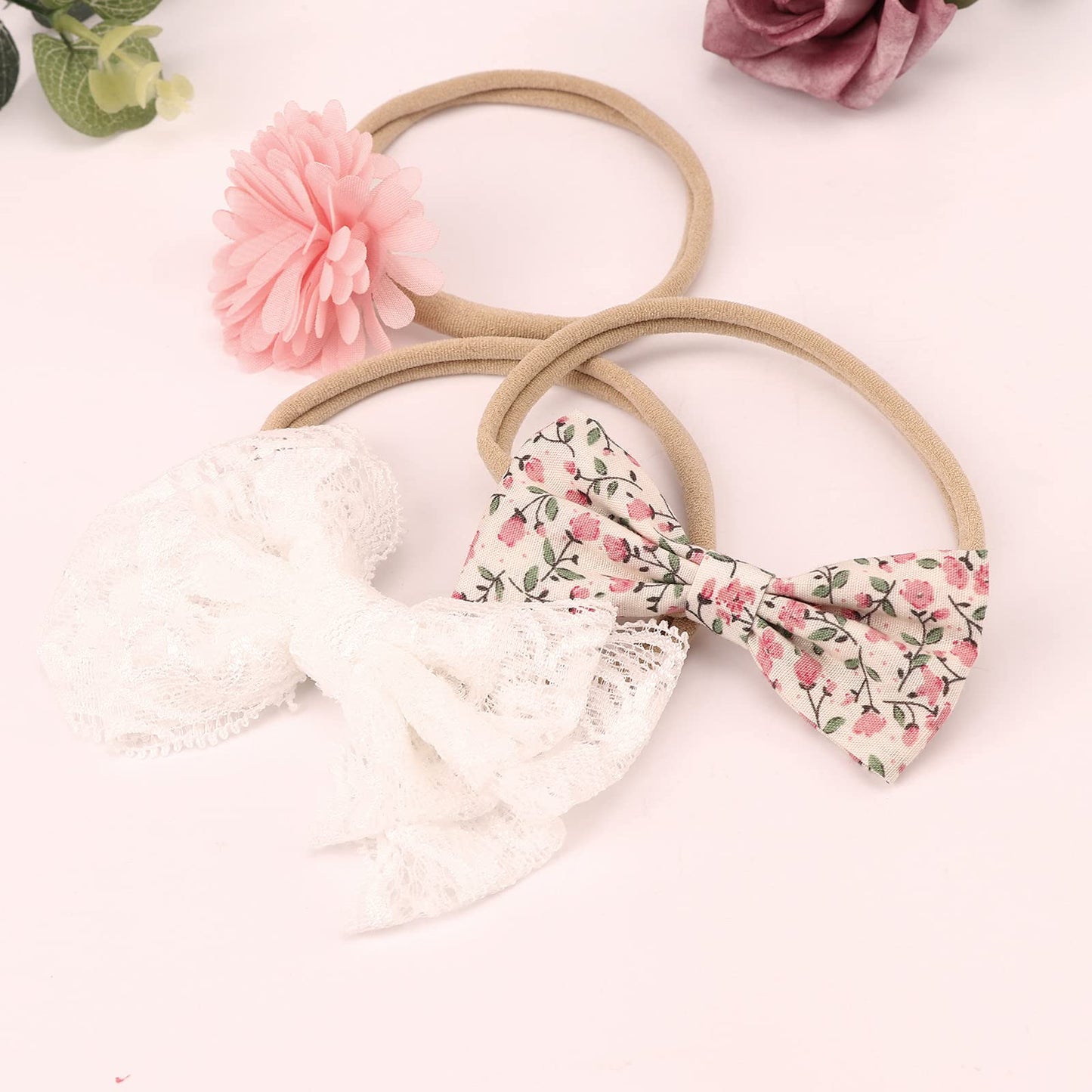 Dreshow Bqubo Baby Girl Bows And Headbands Soft Nylon Hairbands Elastics Handmade Girls Flower Hair Accessories For Newborn Infa