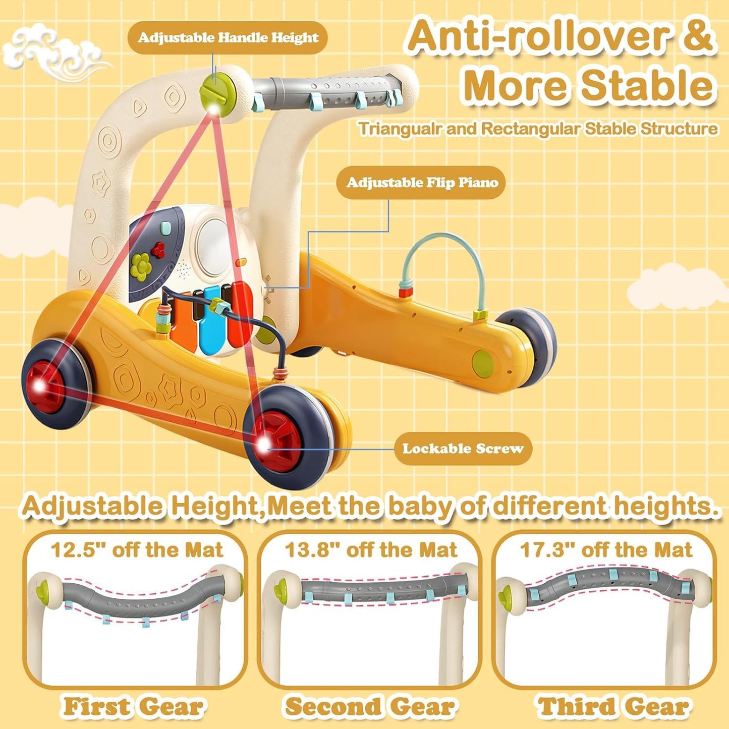 Wetoylst Baby Play Mat Activity Gym, Baby Kick Play Piano Gym Mats Musicial Lights, Tummy Time Toys Mat For Infant Babies Newbor