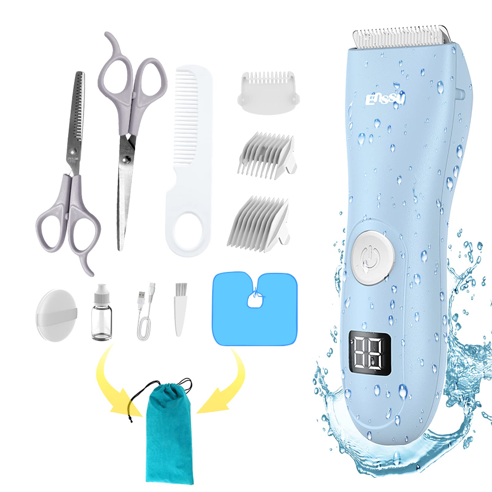 Openbeauty Baby Hair Clippers, Low Noise Hair Trimmer For Kids, Waterproof Usb Rechargeable Cordless Haircut Kit With Lcd Displa