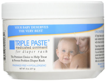 Triple Paste Diaper Rash Cream, Hypoallergenic Medicated Ointment For Babies, 8 Oz (Pack Of 2)