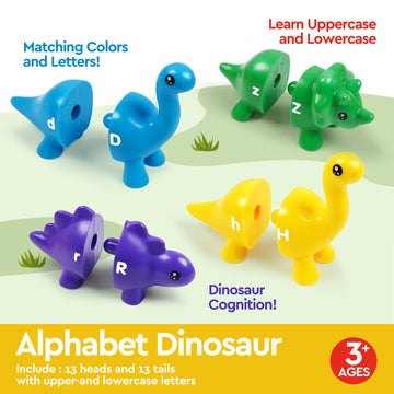 GKDOMS ABC Letters Matching Dinosaur Toys, Double-Sided Alphabet Learning Toy Childrens Day Gifts for Kids : Uppercase Lowercase