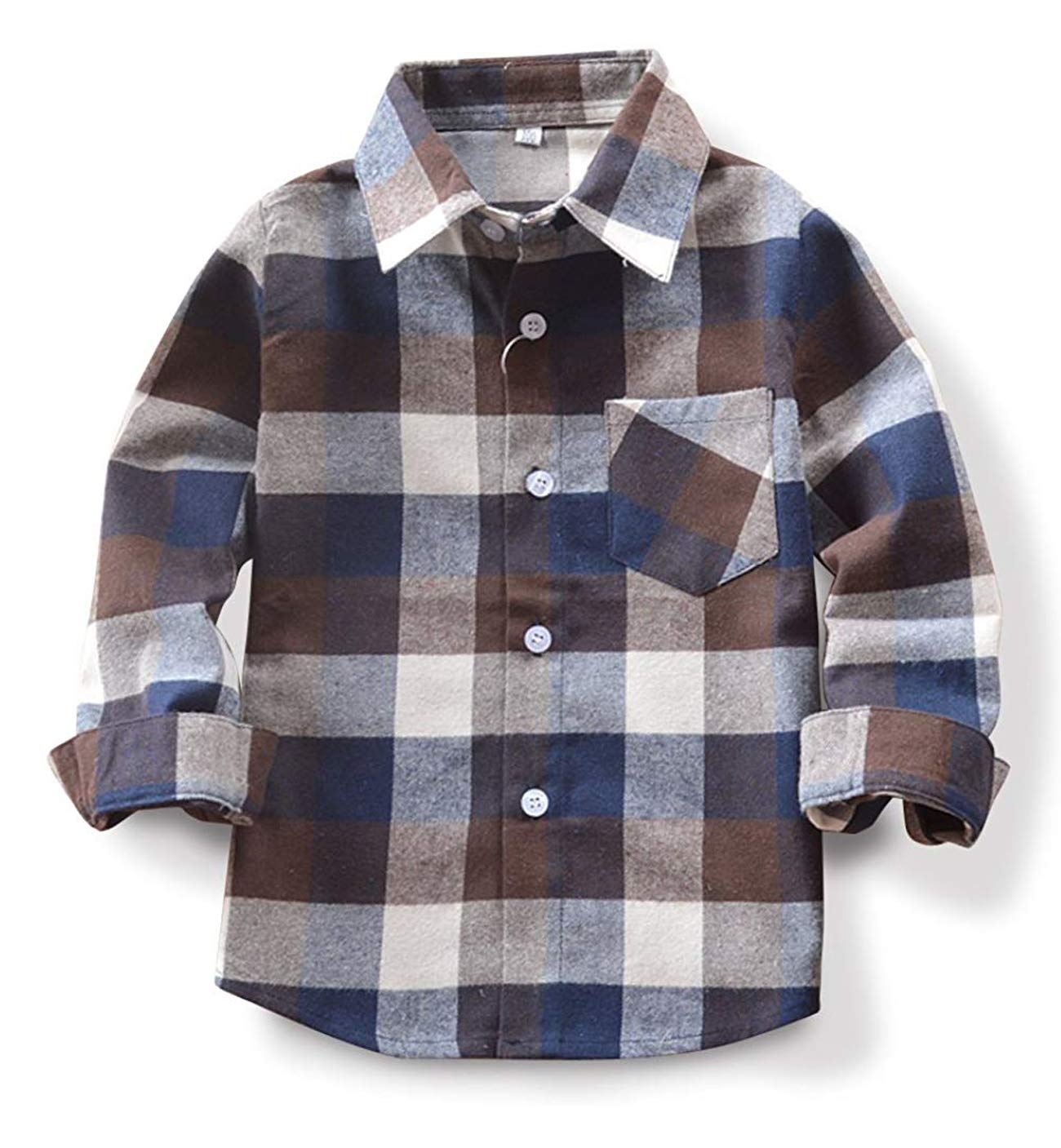 Kids Little Boys Girls Baby Red Plaid Flannel Long Sleeve Button Down Flannel Shirt Plaid Tops Girl Boy Clothes (2-3T, Coffee)
