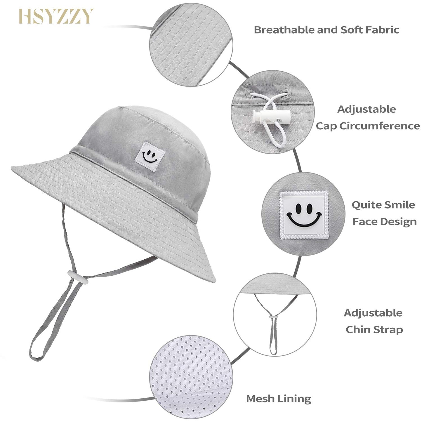 Baby Sun Hat Toddler Summer Upf 50+ Sun Protection Baby Boy Beach Hats Adjustable Baby Girl Wide Brim Kid Bucket Cap Gray+White