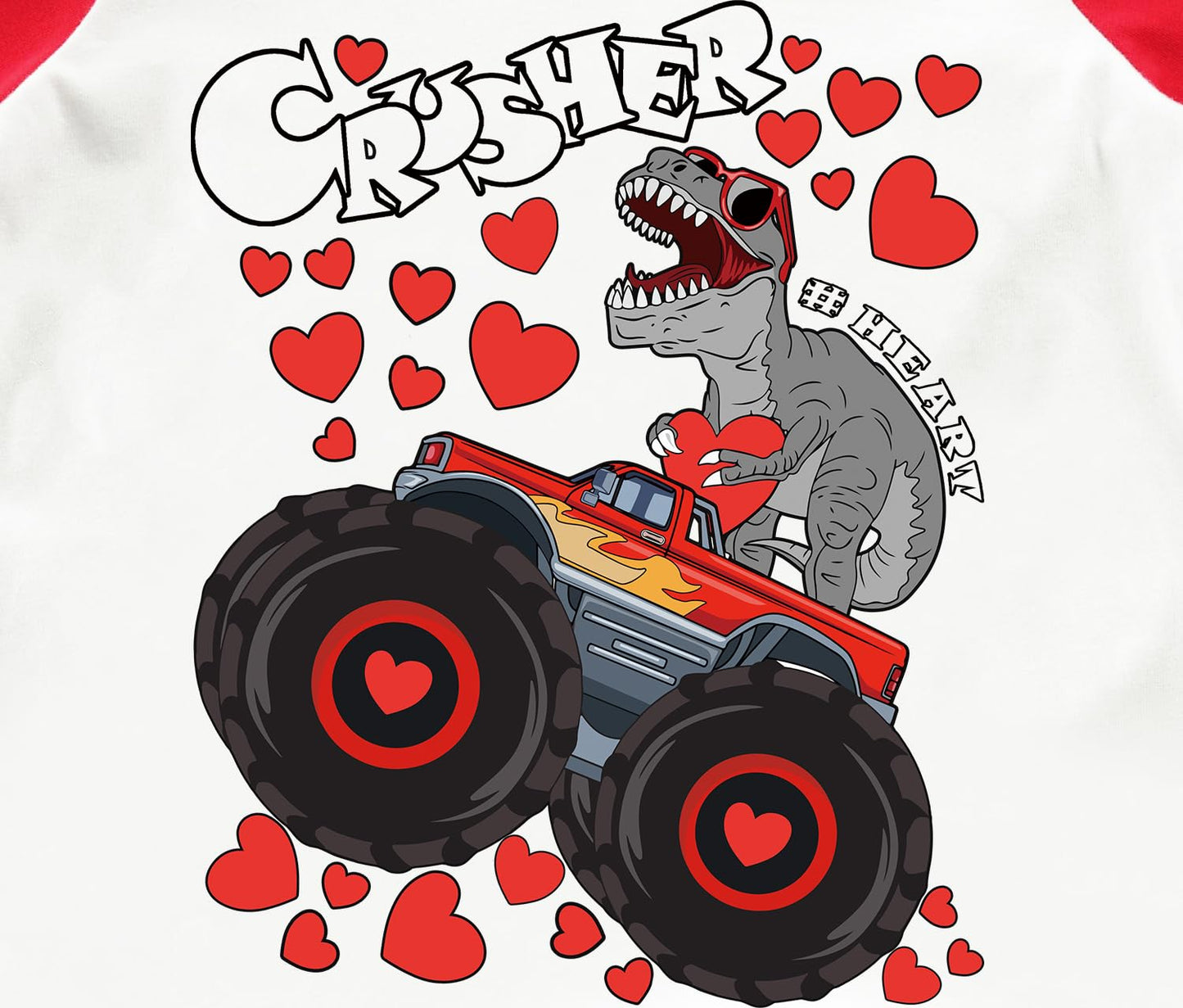 Tkria Kids Boy Valentine Day Shirt Dinosaur Monster Truck Long Sleeve Patchwork T-Shirt Holiday Kids Top Graphic T-Shirts 8T