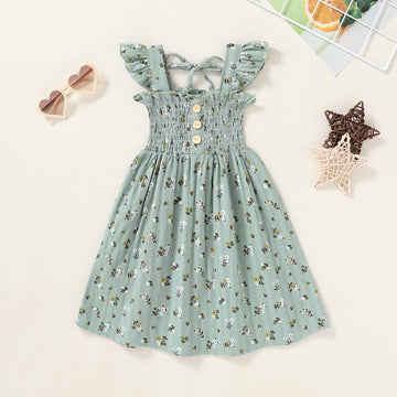 Jeelligular Toddler Dress Ruffle Sleeveless Button Down Denim Dress For Toddler Girls Summer Beach Casual A-Line Sundress(Green