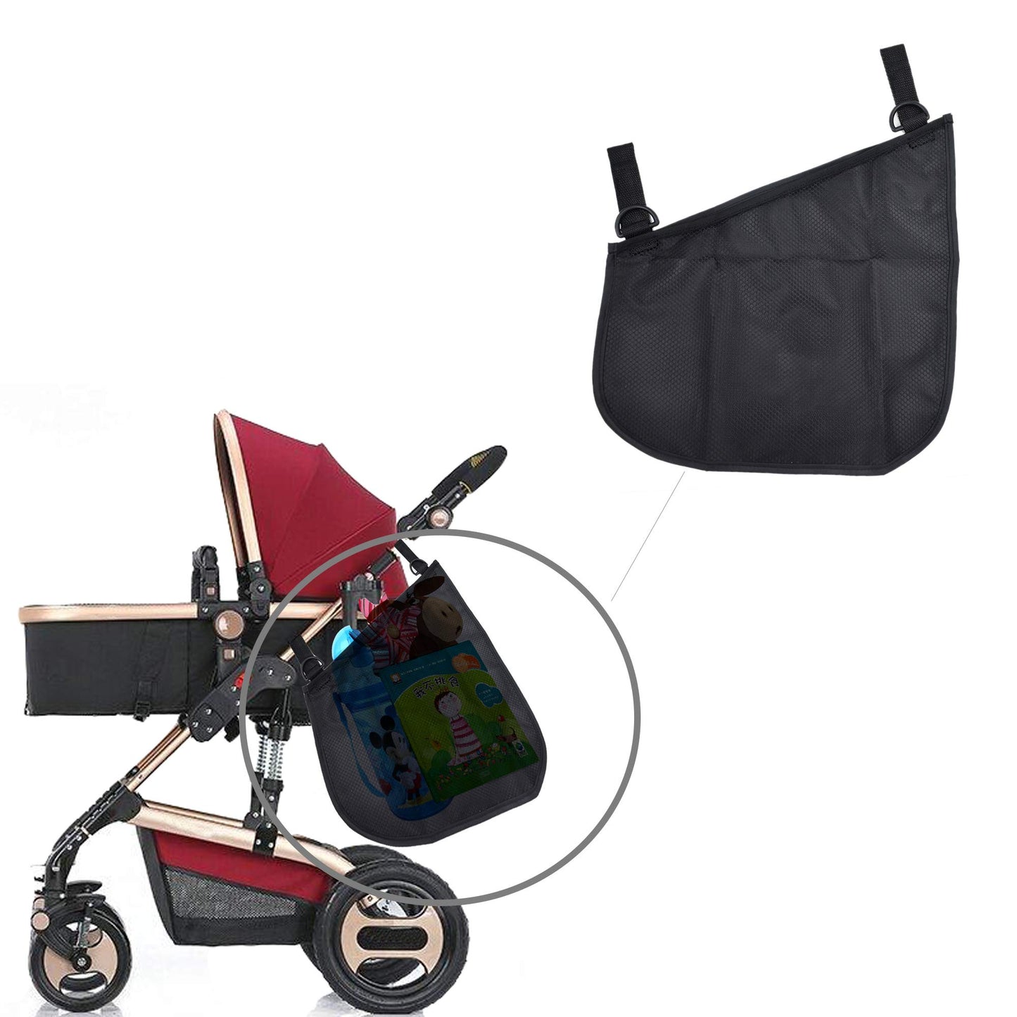 Alovexiong Portable Side Sling Stroller Cargo Net,Non-Slip And Adjustable Straps Storage Mesh Bag,Food Storage,Friut Storage Bag