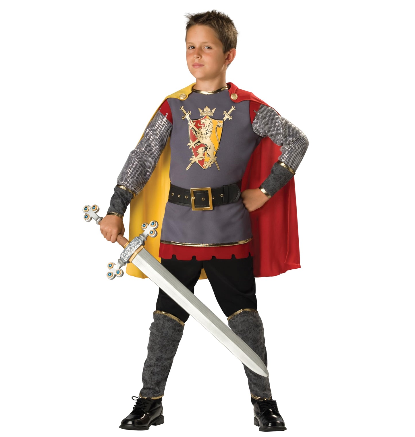 In Character Costumes, LLC Boys 8-20 Loyal Knight Tunic Set, Silver/Burgundy, Large