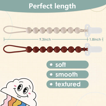 6-Pack Silicone Pacifier Clips For Babies, Safe Teething Beads, Rust-Free Holders, Baby Boy And Girl Essentials, Newborn Must-Ha