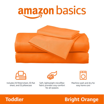 Amazon Basics Kid'S Soft Easy-Wash Lightweight Microfiber 3-Piece Sheet Set, Toddler, Bright Orange, Solid