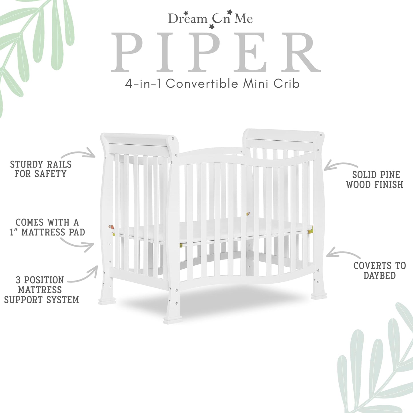 Dream On Me Violet 4-In-1 Convertible Mini Crib In White, Greenguard Gold Certified, Jpma Certified, 3 Position Mattress Height