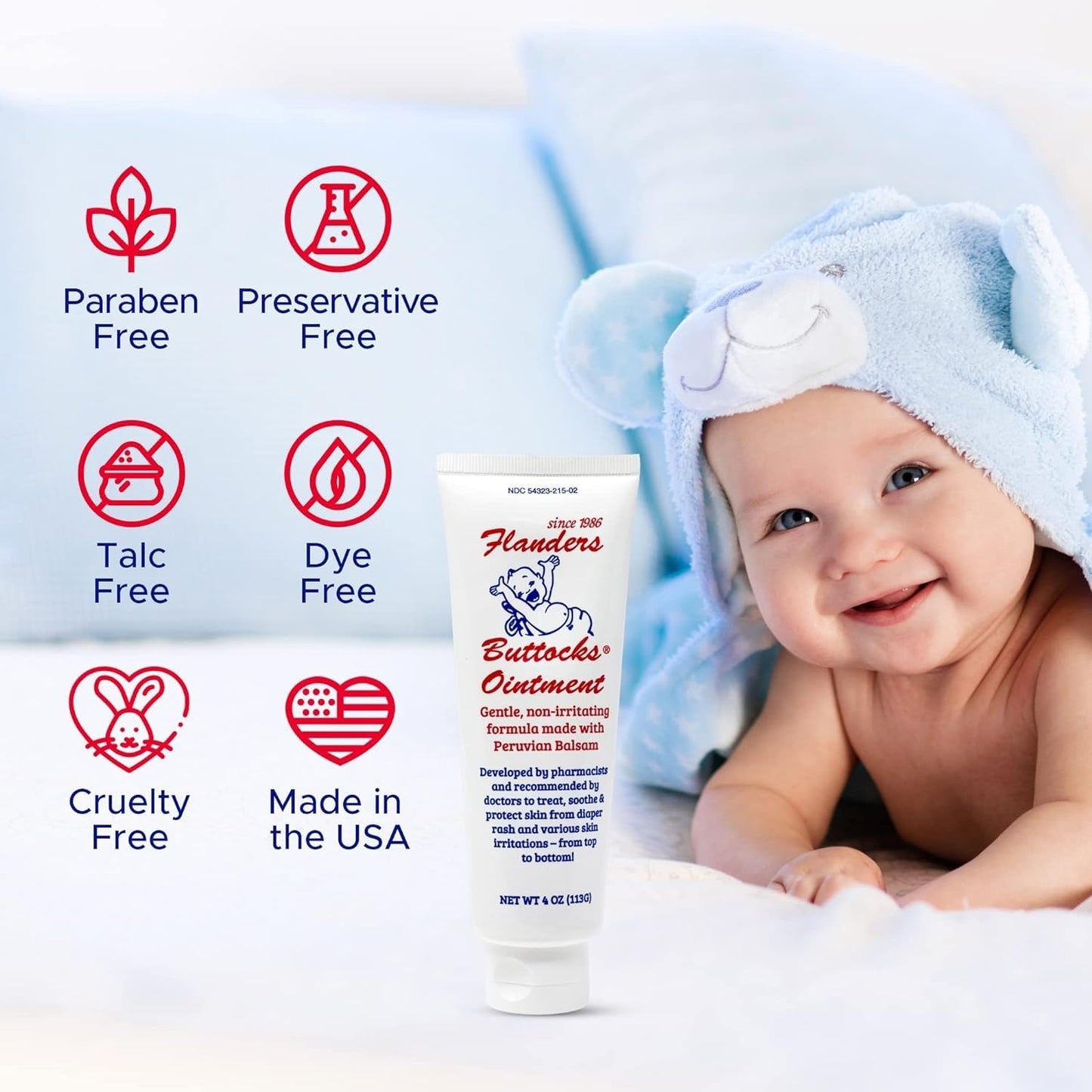 Flanders Buttocks Ointment - Diaper Rash Cream For Treatment & Prevention, Pharmacist Developed, Heat Rash & Chafing In Infants