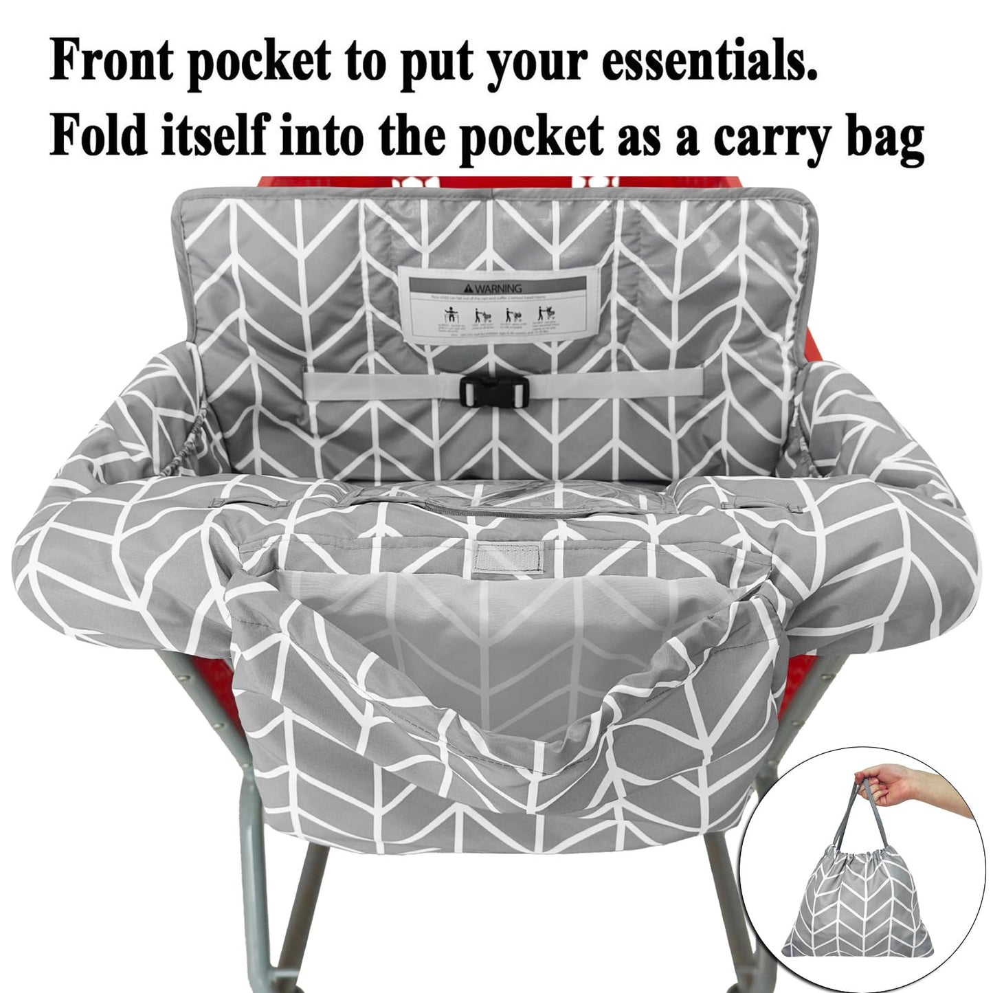 2-In-1 Shopping Cart And High Chair Cover For Baby, Padded Cover, Fold'N Roll Style, Portable With Carry Bag (Gray Arrow)