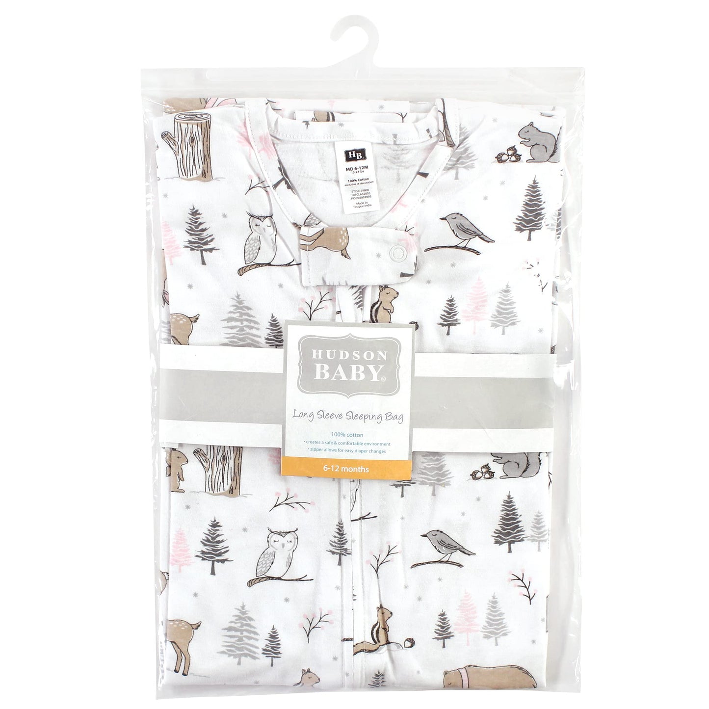 Hudson Baby Unisex Baby Long Sleeve Cotton Jersey Sleeping Bag, Winter Forest, 18-24 Months
