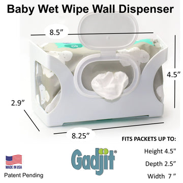 Gadjit Baby Wet Wipes, Hand Wipes Wall Dispenser | Mounts On A Wall And Holds Up To An 84 Count Pack Of Wipes | Keeps Wipes Alwa