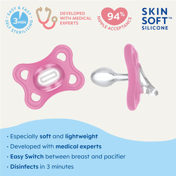 Mam Comfort Baby Pacifier, 100% Lightweight Silicone, Sterilizer Case, Girl, 0-3 Months, 2 Count (Pack Of 1)