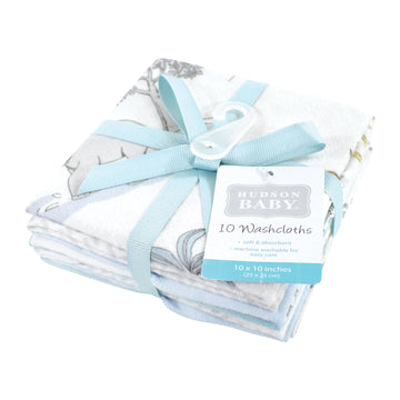 Hudson Baby Unisex Baby Flannel Cotton Washcloths 10-Pack, Boy Safari World, One Size