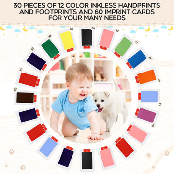 Jetec 30 Set Inkless Baby Footprint And Handprint Kit, Clean Touch Ink Pad For Baby Hand And Footprints, Dog Paw Print Kit With